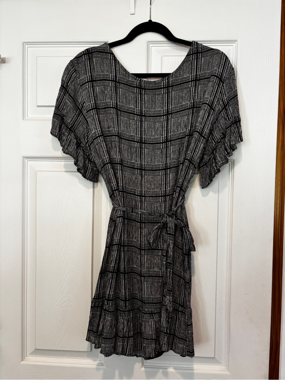 Black, White, & Purple Plaid Belted Women's Dress